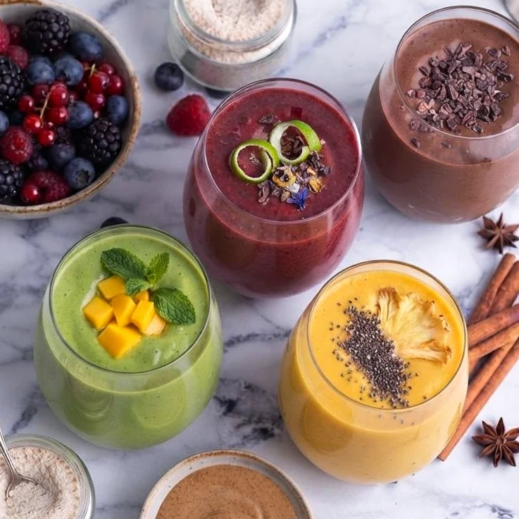 Colorful fruit smoothies for everyday energy